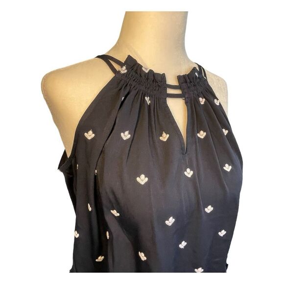 Loft Embroidered Floral Print Halter Top Navy Blue White Off The Shoulder Peplum - Picture 4 of 9